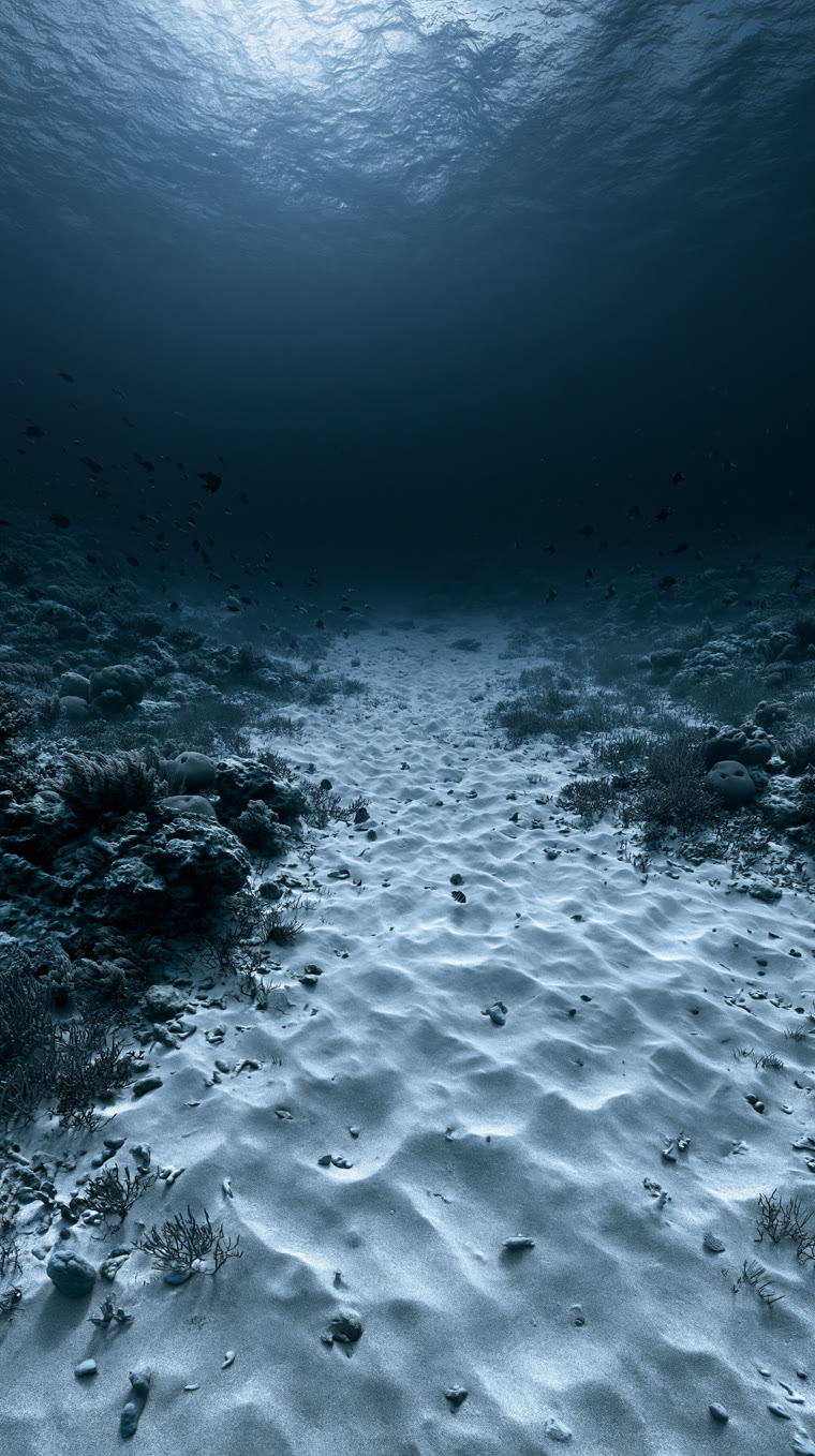 Plancher de sable ondulé baigné d'une pénombre bleue